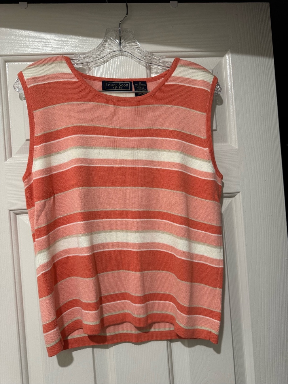 Laura Scott Coral, Pink & White Striped Sleeveless Knit Top